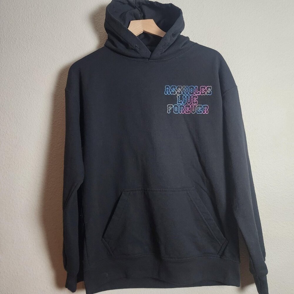 Assholes*s Live Forever Hoodie Mens Medium Black Pullover Graphic Sweatshirt